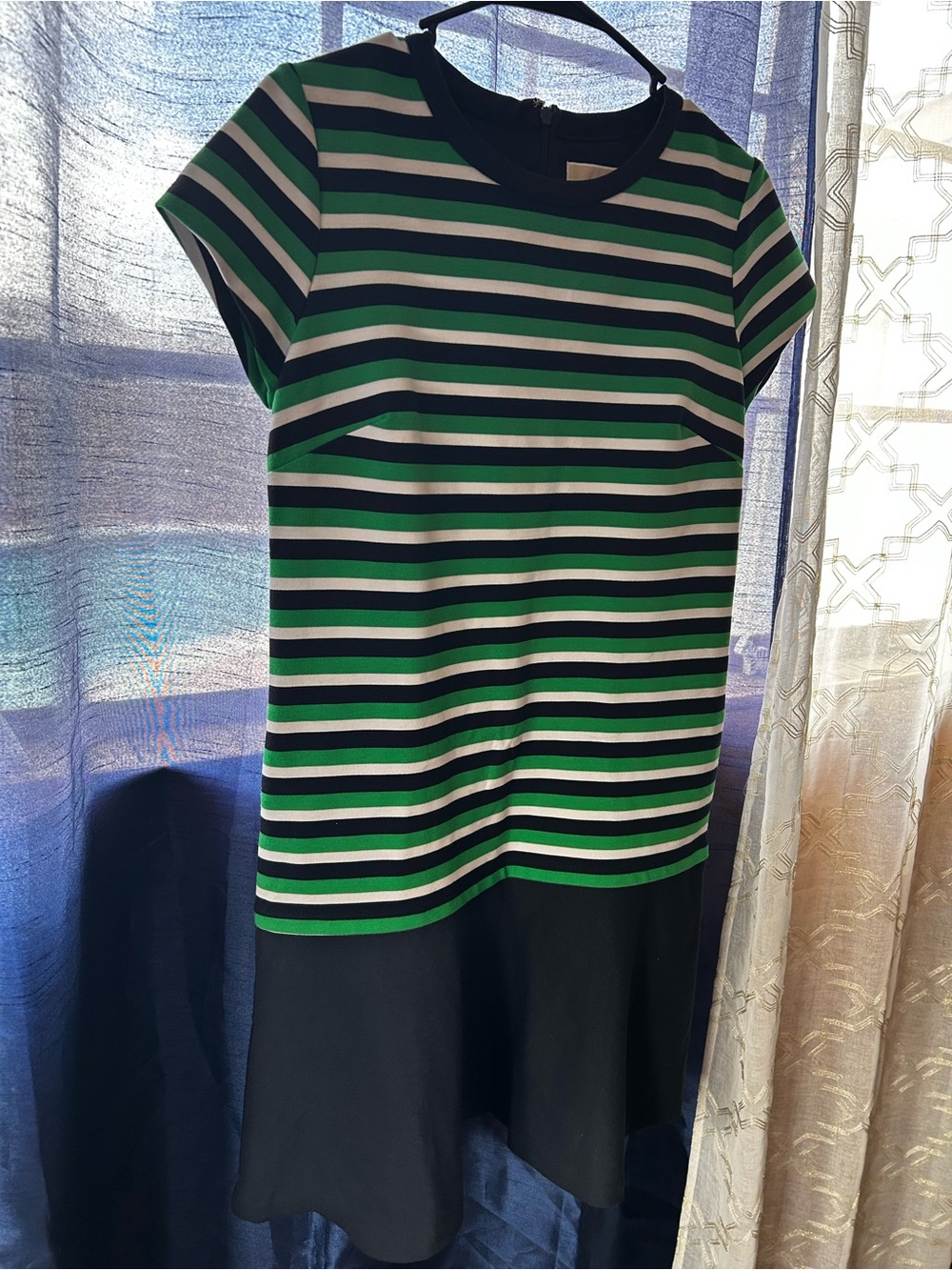 Michael Kors Navy, Green & White Striped Knit Dress